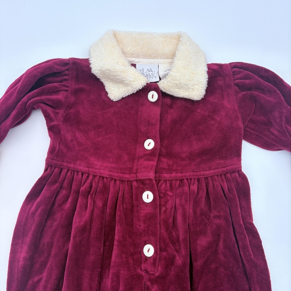 L.A. Baby Coverall Girls 12-18M Red Velour Sherpa Collar Cuffs One Piece Winter - Picture 2 of 4